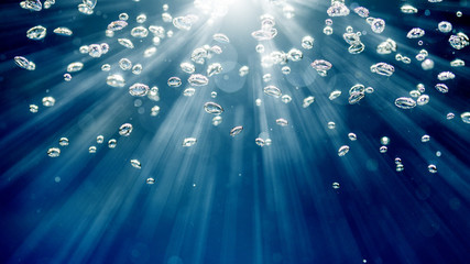 Background of under sea scape with air bubble and sun liight ray.Marine ,scuba,save the naturala...