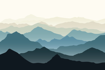Beautiful mountains landscape. Nature background. Vector illustration for backdrops, banners, prints, posters, murals and wallpaper design.