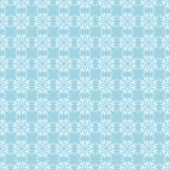 White floral ornament on blue. Seamless pattern