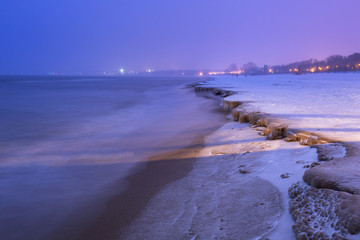 Frozen coast of Baltic Sea in Gdansk, Poland