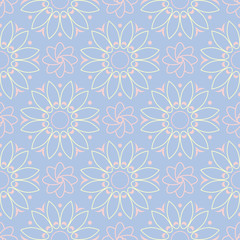 Fototapeta na wymiar Pale blue seamless background. Floral pattern