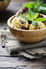 Italian ice cream «tiramisu» with coffee and mint