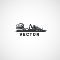 Vector Truck tractor and backhoe.