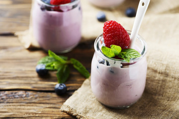 Healthy summer yogurt with berry and mint