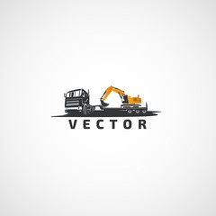 Vector Truck tractor and excavator.