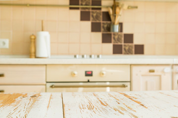 Kitchen table with blur kitchen counter