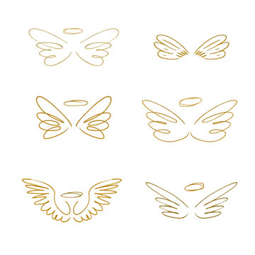 Hand Drawn Wings. Set of design elements.