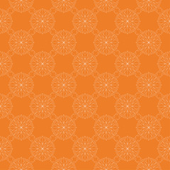 White floral ornament on orange. Seamless pattern