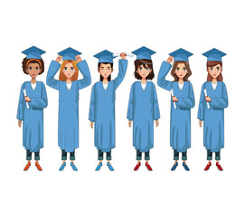 Young students in graduation cartoons vector illustration graphic design