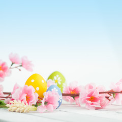 Easter eggs on a wooden table