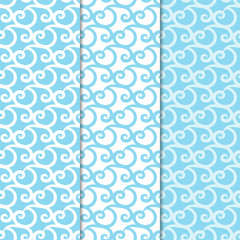 Abstract seamless patterns. Blue and white backgrounds for textile and fabrics