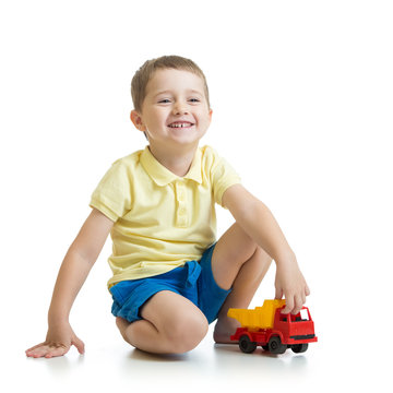 child with toy isolated on a white background