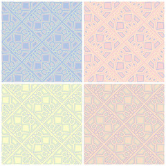 Set of faded colored seamless backgrounds with geometric patterns