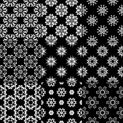 Black and white floral ornaments. Collection of seamless patterns