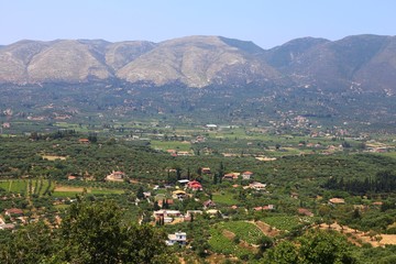 Fototapeta na wymiar mountainous Greek landscape panorama of a village in the mountains