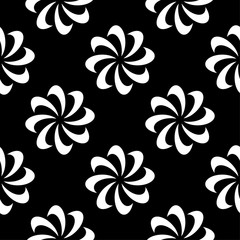 White floral design on black background. Seamless pattern
