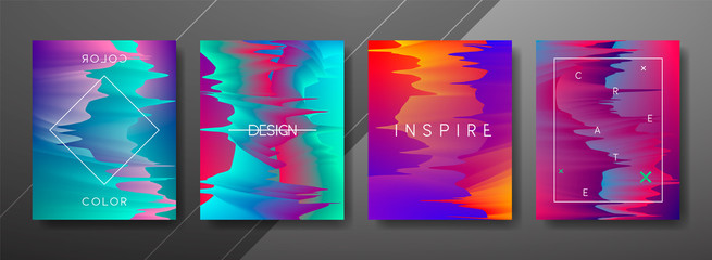 Abstract Fluid, lines and shapes creative templates, cards, color covers set. Geometric design, liquids, shapes. Trendy vector collection.