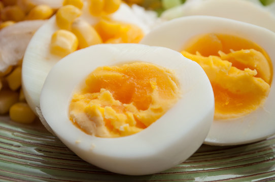 closeup of hard boiled eggs in a plate