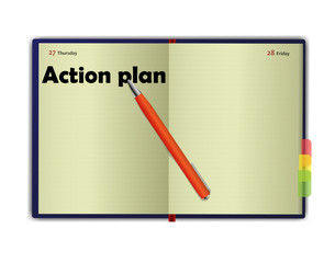Business notebook (diary) with text action plan. With free blank space for your text