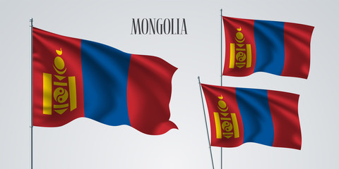 Mongolia waving flag set of vector illustration