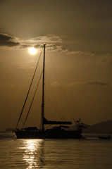 Boat on the sea at sunset in Adang-Ravi Islandsin,Tarutao National Park, Satun Thailand.