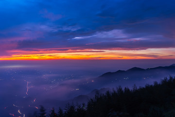 Mountains, tea gardens and fog in Taiwan.