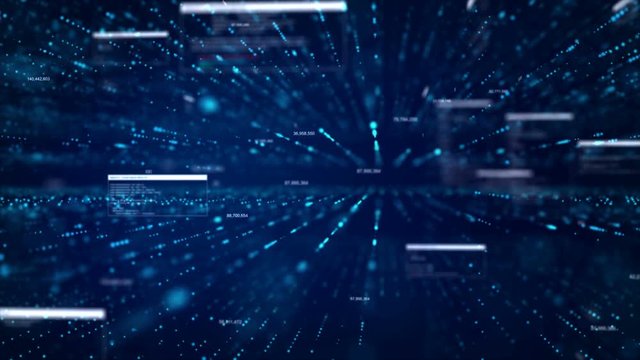 Abstract background flighting pass through particle lighting for cyber technology futuristic concept over dark background with grain processed