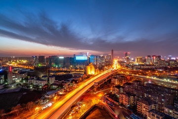 Fototapeta na wymiar Morden city, busy traffic, beautiful skyline in Nanjing