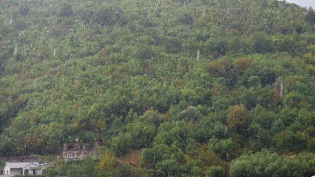 torrential rain in the mountains of Montenegro in autumn