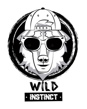 Hipster wild wolf print for t shirt vector illustration clothing design