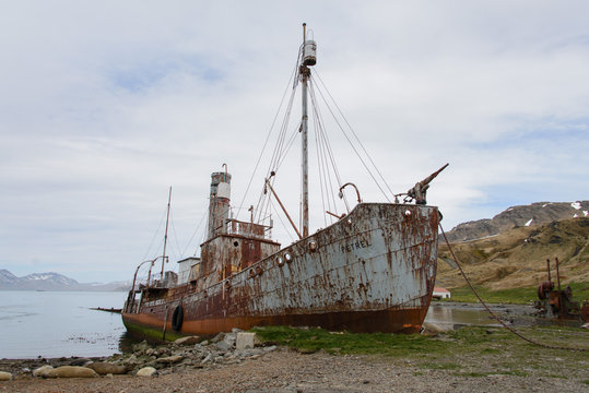 Old whaling rusty ship on Grytviken, South Georgia