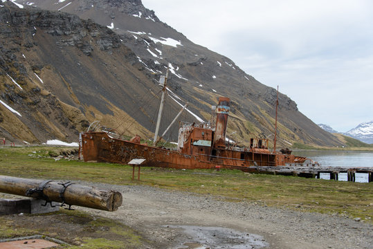 Old whaling rusty ship on Grytviken, South Georgia
