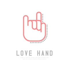 I love you Hand finger with dot shadow logo icon, sign language concept outline stroke flat design brown and grey color illustration isolated on white background with copy space, vector eps 10