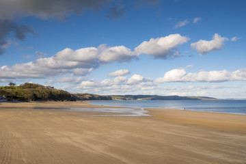 Fototapeta na wymiar Empty sandy beach Saundersfoot Pembrokeshire Wales