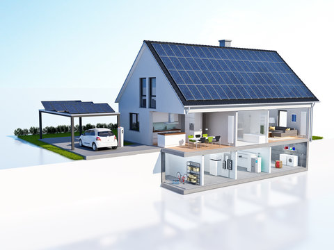 Geschnittenes Haus Technik Solar Carport