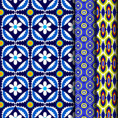 set blue geometric flower pattern