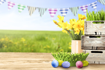 Table background of free space and easter time 