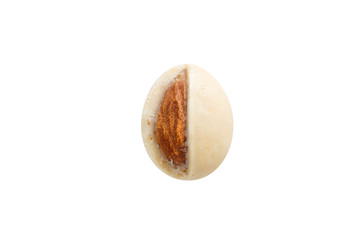 Sugared almond dragee in white chocolate isolated on white background