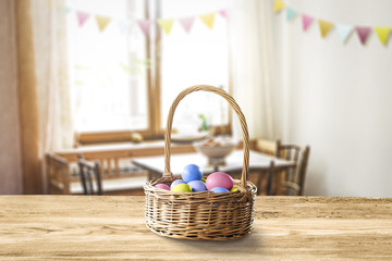 Fototapeta na wymiar Easter table background and free space for your decoration. 