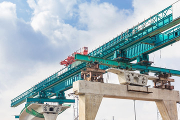 Construction of mass rail transit line in progress, construction bridge crossing