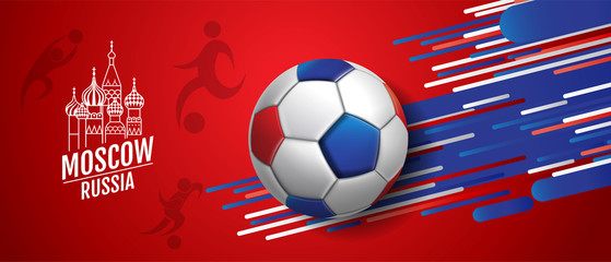 Football , Soccer, cup, Moscow,Russia, Poster Design Background Template, Vector Illustration.