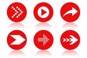 Red arrow icons. Round icons with reflection