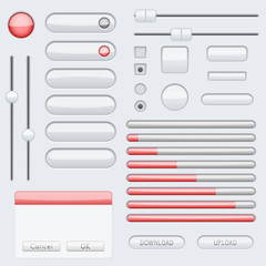 White web interface buttons, slider and icons with red tags