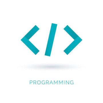 Programming code icon vector. Abstract code icon logo design made of color pieces