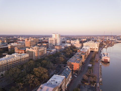 Aerial view of downtown Savannah, Georgia.