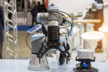 Industry 4.0 Robot concept .The robot arm is working smartly in the production department, the future factory.