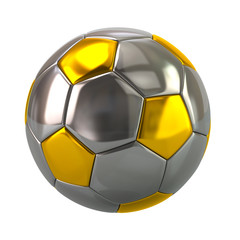 Gold and silver soccer ball  3d illustration on white background
