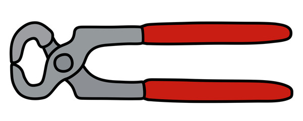 The pliers with red plastic handles