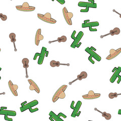 seamless pattern Mexican sombrero hat and cactus on white background wallpaper textile vector giftwrap