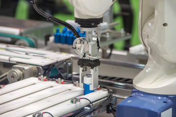 Industry 4.0 Robot concept .The robot arm is working smartly in the production department, the future factory.